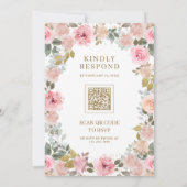 QR-Hochzeit in Rosa und Gold Einladung (Rückseite)