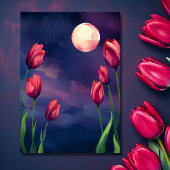 QR-Hochzeit mit Red Tulips, Full Moon und Stars RSVP Karte