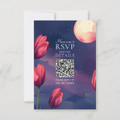 QR-Hochzeit mit Red Tulips, Full Moon und Stars RSVP Karte (Vorderseite)