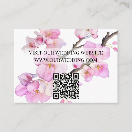 QR Hochzeit mit zartem pinkfarbenem Blumen Begleitkarte (Vorderseite)