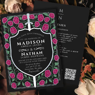 QR-Hochzeit von Silver Burgundy Sword Shield Einladung