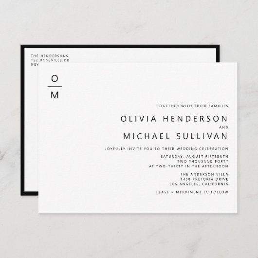 QR-Hochzeitscode für Minimalistisches Schwarzes Mo Einladungspostkarte (Vorne/Hinten)