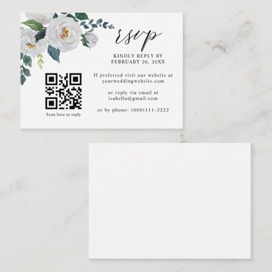 QR-Hochzeitscodierung für botanische Blume (RSVP) Begleitkarte (Vorne/Hinten)