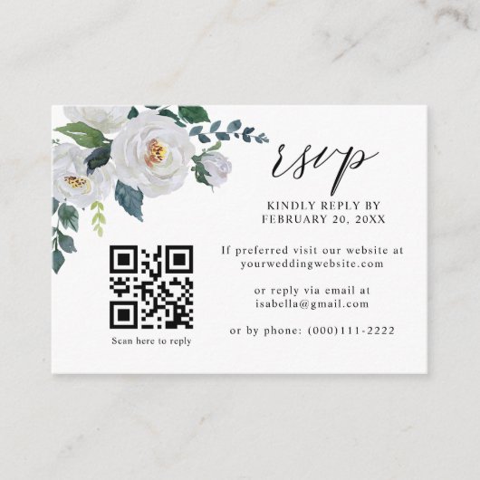 QR-Hochzeitscodierung für botanische Blume (RSVP) Begleitkarte (Vorderseite)