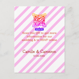 QR HOCHZEITSWEBSITE rosa gestreifter Name Datum mo Postkarte