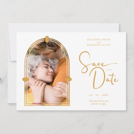 QR in Exquisite fancy Archt Photo Wedding Save The Date (Vorderseite)