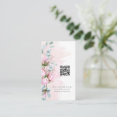 QR Info-Code für Rosa Peonies und Grünpflanzen Visitenkarte (Stehend Vorderseite)