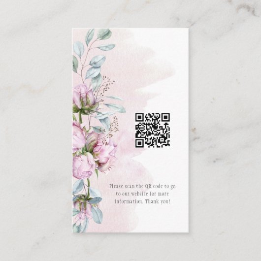 QR Info-Code für Rosa Peonies und Grünpflanzen Visitenkarte (Vorderseite)