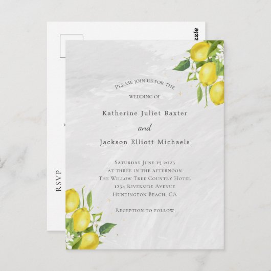 QR-Kodex für Haushaltslemonen Einladung zur Hochze Postkarte (Vorne/Hinten)