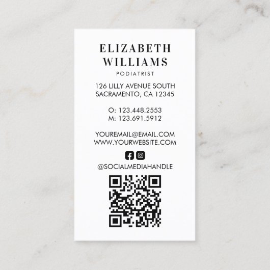 QR-Kodex Moderner Arzt für Fußgängergesundheit Visitenkarte (Rückseite)