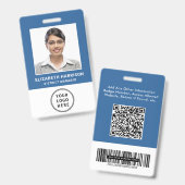 QR Logo Bar Codes Mitarbeiter Foto Blau Ausweis (Vorder- & Rückseite)