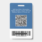 QR Logo Bar Codes Mitarbeiter Foto Blau Ausweis (Rückseite)