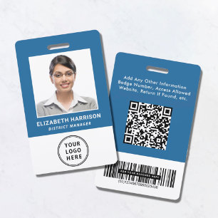 QR Logo Bar Codes Mitarbeiter Foto Blau Ausweis