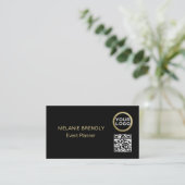 QR-Logo Einfache Black Gold Business Card Visitenkarte (Stehend Vorderseite)