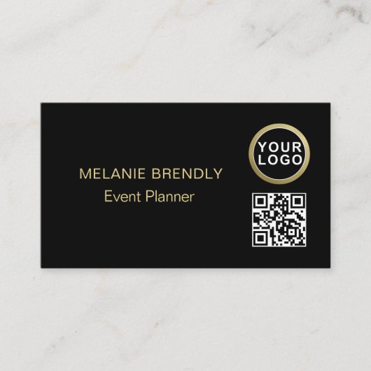 QR-Logo Einfache Black Gold Business Card Visitenkarte (Vorderseite)