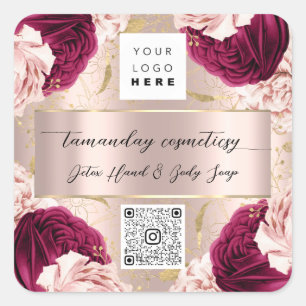 QR-Logo-Foto Produkt Vielen Dank Rose Red Marsala Quadratischer Aufkleber