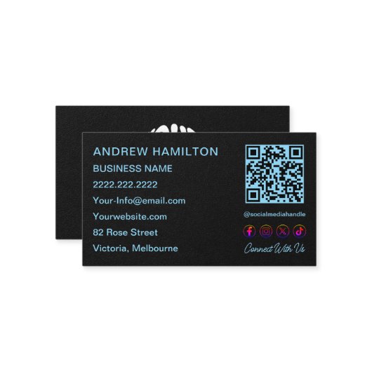 QR-Logo für gescannte Social Media Visitenkarte (Vorderseite/Rückseite Beispiel)