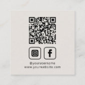 QR-Logo für Social Media Elegante Eggshell Quadratische Visitenkarte (Rückseite)