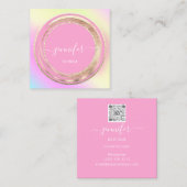 QR-Logo-Glitzer Gold-Frame-Farbstift Rosa Quadratische Visitenkarte (Vorne/Hinten)