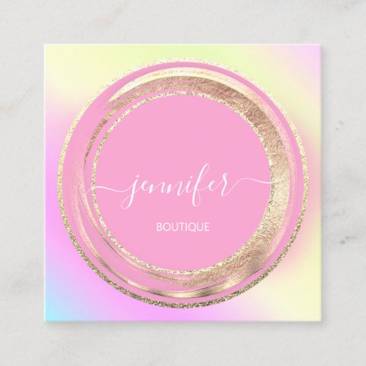 QR-Logo-Glitzer Gold-Frame-Farbstift Rosa Quadratische Visitenkarte (Vorderseite)