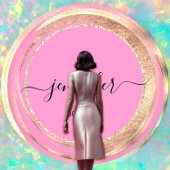 QR-Logo Glitzer Gold Tropfen Hologramm Rosa Quadratische Visitenkarte