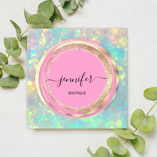 QR-Logo Glitzer Gold Tropfen Hologramm Rosa Quadratische Visitenkarte