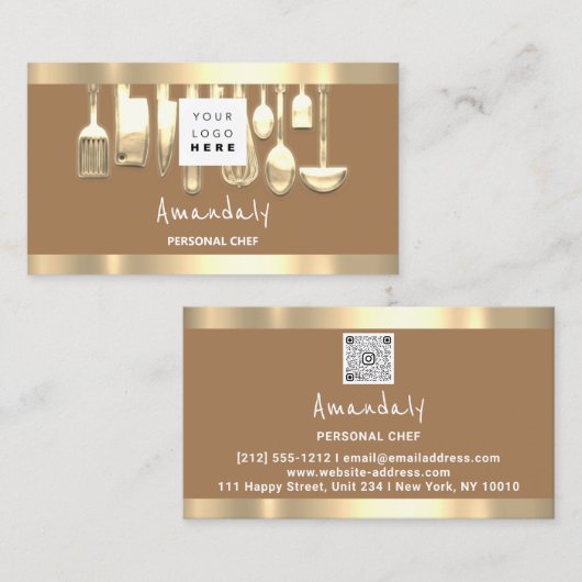 QR Logo Persönlicher Koch Kochen Restaurant Brown Visitenkarte (Vorne/Hinten)