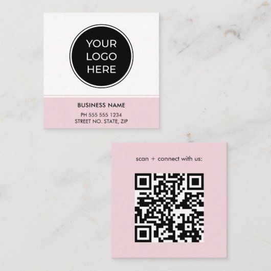QR-Logo-Platz-Visitenkarte für Soft Pink Quadratische Visitenkarte (Vorne/Hinten)