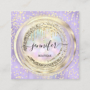 QR-Logo-Shop Pink Blue Gold Tropfen Holografisch Quadratische Visitenkarte