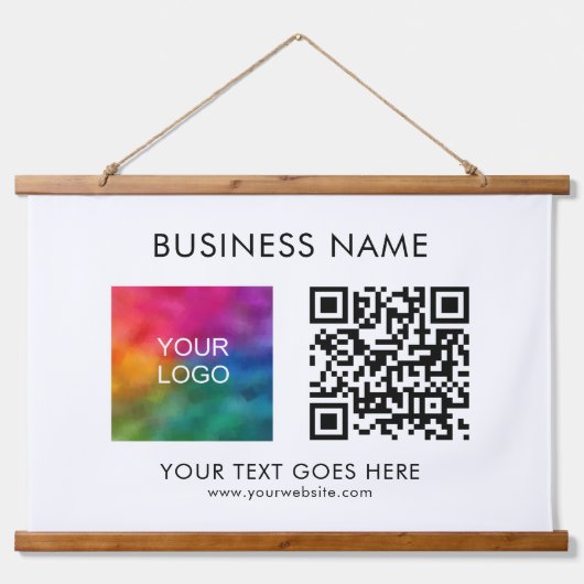 QR-Logo-Text des Kundenunternehmens Wandteppich Mit Holzrahmen (Vorne)