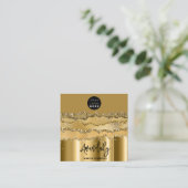 QR-Logokombination Gold-Glitzer zieht schwarzen Se Quadratische Visitenkarte (Stehend Vorderseite)