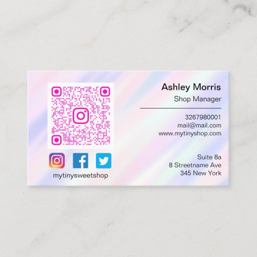 QR-Logokombinationen Soziale Medien Lila Visitenkarte (Vorderseite)