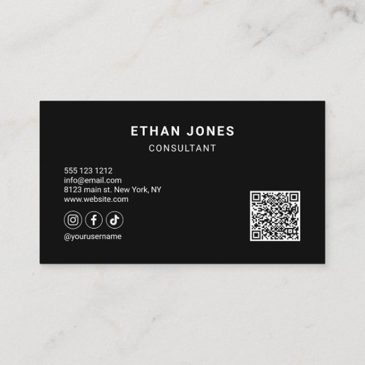 QR-Logos für Social Media Ausgeklügelte Schwarz Visitenkarte (Rückseite)