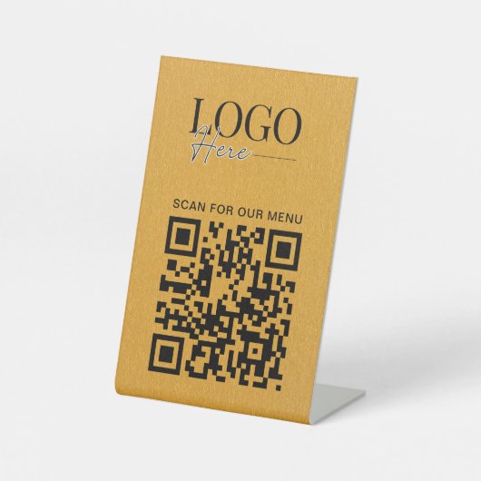 QR-Logos für Unternehmen Modern Simple Gold Menu Sockelschild (Vorderseite)
