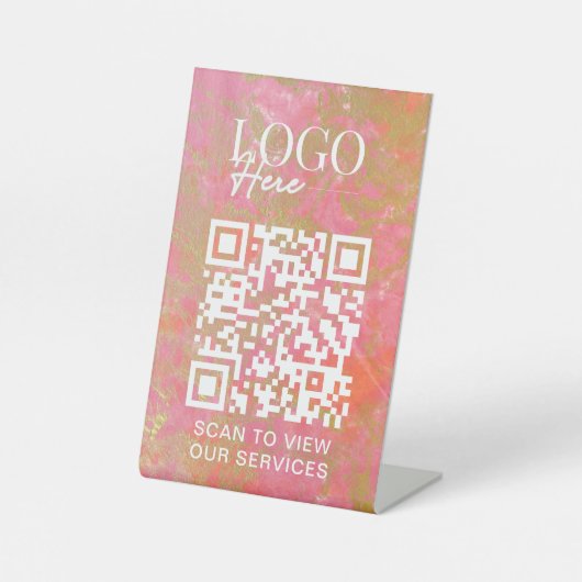 QR-Logos für Unternehmen Moderner Rosa Marmorsalon Sockelschild (Vorderseite)