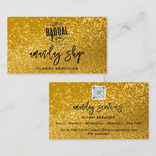 QR-Logos Online-Glitzer Gold Beruflich Visitenkarte (Vorne/Hinten)