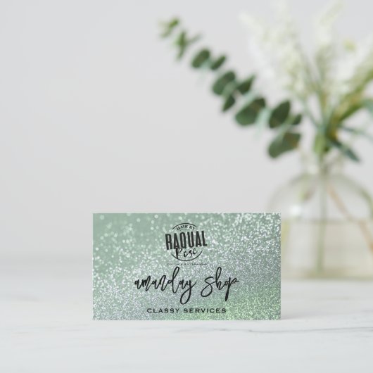 QR-Logos Online-Shop Minze Grüner Glitzer Visitenkarte (Stehend Vorderseite)