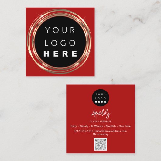 QR-Logos Online-Shop Schwarz-weißer Rotwein Quadratische Visitenkarte (Vorne/Hinten)