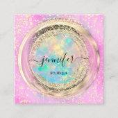 QR-Logos Rosa Glitzer Gold Tropfen Holografisch Quadratische Visitenkarte (Vorderseite)