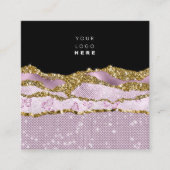 QR-Logos Rosa Glitzer Rose Schwarze Striche Quadratische Visitenkarte (Vorderseite)