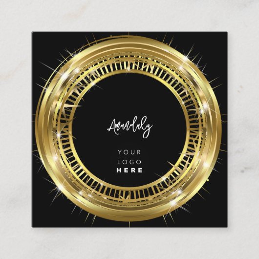 QR-Logos Schwarz-weißer Goldener Rahmen Quadratische Visitenkarte (Vorderseite)