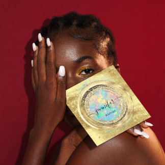 QR-Logos Shop Glitzer Gold Tropfen Holografisch Quadratische Visitenkarte