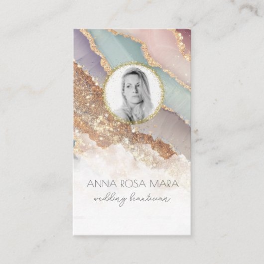*~* QR Luxe Agate Pastel FOTO LOGO Gold AP66 Visitenkarte (Vorderseite)