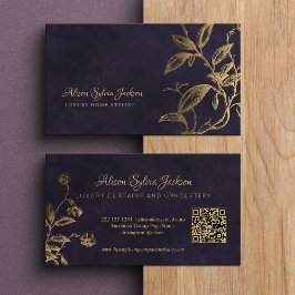 QR Luxury purple elegant faux gold foil foliage Visitenkarte