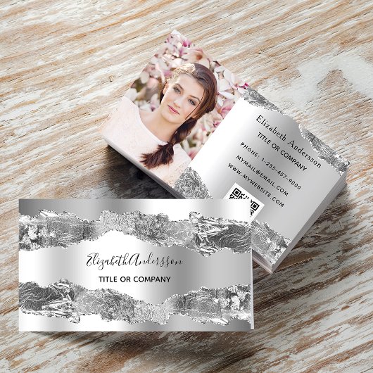 QR Markersilver metal agate Code Visitenkarte