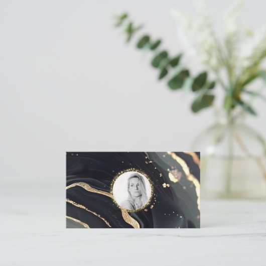 *~* QR Marmorlogo Gold Glitzer AP66 Foto Visitenkarte (Stehend Vorderseite)