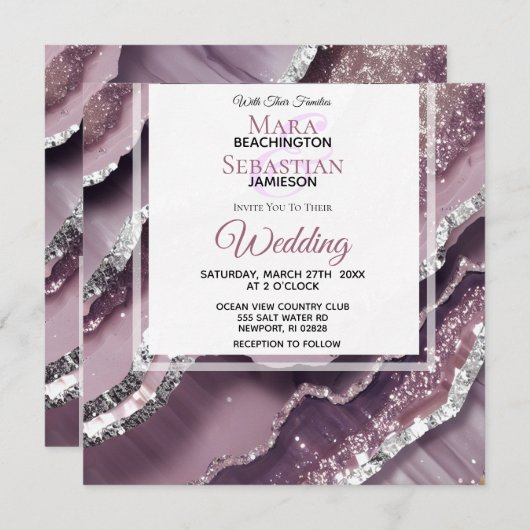 *~* QR MAUVE Silver AGATE AR66 UAWG Wedding Einladung (Vorne/Hinten)