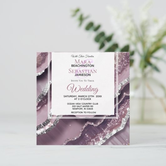 *~* QR MAUVE Silver AGATE AR66 UAWG Wedding Einladung (Stehend Vorderseite)