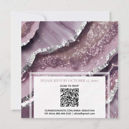 *~* QR MAUVE Silver AGATE AR66 UAWG Wedding Einladung (Rückseite)