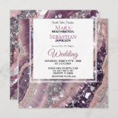 *~* QR MAUVE UAWG Silver AGATE AR66 Wedding Einladung (Vorne/Hinten)